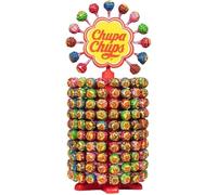Chupa Chups - Roue de 213 Sucettes - Sucettes à la Pulpe de Fruits + Cola, Milky et Choco-Vanille - Présentoir Original Collector des Boulangeries