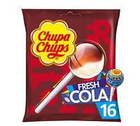 Chupa Chups - Sachet de 16 Sucettes Bonbons Fresh Cola - Parfums Cola et Cola / Citron - Sans Gluten, 0% Matières Grasses et Sans Édulcorants - Lot de 8 Sachets
