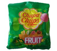 Chupa Chups -Sachet de 16 Sucettes Bonbons à la Pulpe de Fruits -4 Parfums Assortis - Goût Pomme, Cerise, Framboise, Orange - Sans Gluten et Sans Édulcorants