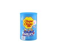 Chupa Chups - Tubo de 100 Sucettes - Parfums Choco/Vanille, Lait/Fraise, Caramel - 0 Pour cent de Matières Grasses - Idéal pour Fêtes d'Anniversaires - Boite Milky de 1,2 Kg