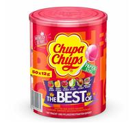 CHUPA CHUPS Tubo de 50 sucettes Best Of - Parfums pomme, fraise, cola et lait fraise