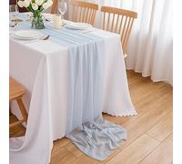 CHUQING Chemin de Table en Mousseline Mariage Noël Bleu Clair | Chemin de Table en Mousseline pour Mariage Anniversaire Baptême Noël Communion Fêtes Réceptions Décoration de Table Élégante