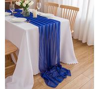 CHUQING Chemin de Table en Mousseline Mariage Noël Bleu Roi
