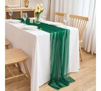 CHUQING Chemin de Table Mousseline de Soie Chemin Table Mariage 70 x 300 cm Vert forêt