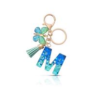CHUQING Porte Clé Lettre Femme Papillon Pompon | Initiale Brillante avec Papillon et Petit Pompon, Idéale pour Décorer Clés, Sac ou et Offrir un Cadeau Attentionné
