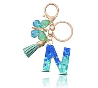 CHUQING Porte Clé Lettre Femme Papillon Pompon | Initiale Brillante avec Papillon et Petit Pompon, Idéale pour Décorer Clés, Sac ou et Offrir un Cadeau Attentionné