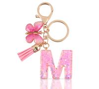 CHUQING Porte Clé Lettre Femme Papillon Pompon | Initiale Brillante avec Papillon et Petit Pompon, Idéale pour Décorer Clés, Sac ou et Offrir un Cadeau Attentionné