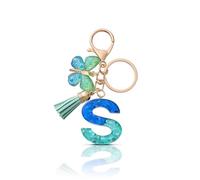 CHUQING Porte Clé Lettre Femme Papillon Pompon | Initiale Brillante avec Papillon et Petit Pompon, Idéale pour Décorer Clés, Sac ou et Offrir un Cadeau Attentionné