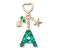 CHUQING Porte-clés avec lettre A et initiale pailletée pour femme, vert