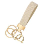 CHUQING Porte-clés de voiture en macramé court, beige, 13,3 cm