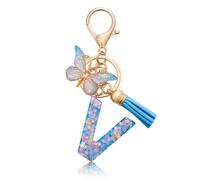 CHUQING Porte-clés lettre porte-clés initial avec papillon pour femme, kl-bleu, S
