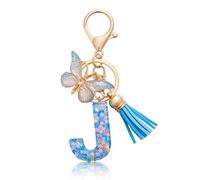 CHUQING Porte-clés lettre porte-clés initial avec papillon pour femme, kl-bleu, S