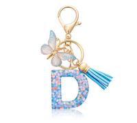 CHUQING Porte-clés lettre porte-clés initial avec papillon pour femme, kl-bleu, S