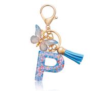 CHUQING Porte-clés lettre porte-clés initial avec papillon pour femme, kl-bleu, S