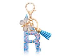 CHUQING Porte-clés lettre porte-clés initial avec papillon pour femme, kl-bleu, S