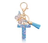 CHUQING Porte-clés lettre porte-clés initial avec papillon pour femme, kl-bleu, S