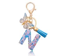 CHUQING Porte-clés lettre porte-clés initial avec papillon pour femme, kl-bleu, S