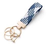 CHUQING porte-clés voiture porte-clés macramé court élastique porte-clés femme, azul blanco, S