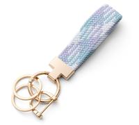 CHUQING porte-clés voiture porte-clés macramé court élastique porte-clés femme, Bleu/violet/blanc, S