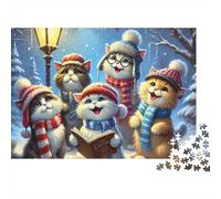 Chœur de Chats d Hiver Puzzle 1000 Pièces Puzzle pour Adultes Papier Scène Nocturne Puzzle en Famille Détente 52x38cm/1000pcs