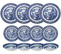 Churchill Blue Willow dîner assiettes assiettes à salade et Coupe bols 12 pièce vaisselle Set 12 pces