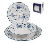 Churchill Roses Bleu Service Table, Earthware, Blanc/Bleu, 18 unités
