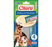 INABA Churu Püree - Friandises pour Chiens à Manger à la Main, Délicieuses friandises pour Chiens à lécher - Friandises en portions Pratiques, Poulet au Thon,1 Paquet de 4x14g