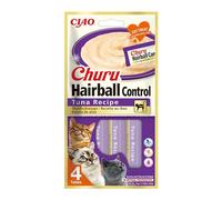 Churu Hairball Control Lot de 4 friandises pour Chat pour la prévention des Boules de Poils, favorise Une Digestion Saine, Thon (4 pièces x 14 g)