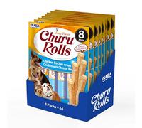 Churu Rolls by INABA Lot de 8 Paquets de friandises pour Chien - Saveur Poulet et Fromage (64 x 12 g au Total) / bâtonnets croustillants avec friandises crémeuses pour Chiens, collation délicieuse et