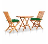 Chusui Set de bistrot 3 pièces, table et chaises de salle à manger, bar de cuisine, table de cuisine avec chaises, ensemble table et chaises de cuisine, bois massif teck avec coussins verts