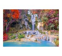 Chutes de Kuang Si, cascade du Laos Nature Tableaux sur Toile-Paysage Tableau Abstrait Art Peinture-Panoramique Impression sur Toile-Decoration Murale Salon Moderne 70x100cm (28x40in) sans cadre