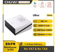 CHUWI UBox Mini PC AMD Ryzen 5 6600H 16GB DDR5 512GB SSD Windows 11 Pro 4K 144Hz décording WiFi 6 BT 5.2 étendre M.2 1T * 2 650g 6600H 16GB 512GB