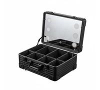 ChuYiElegance Malette Maquillage Professionnelle Trousse Coffret Organisateur Boîte avec Miroir LED pour Application Précise, Mallette De Maquillage Portable avec Miroir Lumineux, Array, Noir