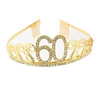 CHUYIX Couronne d'anniversaire dorée 60 chiffres Happy Birthday avec peigne strass cristal couronne serre-tête avec chiffre anniversaire diadème anniversaire couronne pour anniversaire, fête,