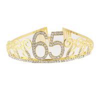 CHUYIX Couronne d'anniversaire dorée 65 chiffres Happy Birthday avec peigne strass cristal couronne serre-tête avec chiffre anniversaire diadème anniversaire couronne pour anniversaire, fête,