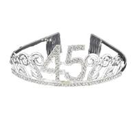 CHUYIX Couronne d'anniversaire en argent 45 chiffres Happy Birthday avec peigne en strass et cristal - Couronne avec chiffre - Diadème d'anniversaire - Pour anniversaire, fête, accessoires (32#)