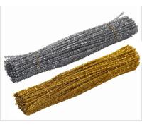 CHUYIX Lot de 200 cure-pipes à paillettes - Fil chenille moelleux - Fil de bricolage - Ligne en métal - Pour fête, emballage cadeau, décoration de sapin de Noël - Artisanat pour enfants - Or + argent