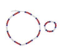 ChuyTrading Ensemble de collier et de bracelet de baseball, bijoux en perles de strass pour les amateurs de joueurs de baseball, accessoire d’esprit d’équipe scintillant en bleu foncé, blanc