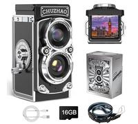 CHUZHAO Appareil Photo Rétro, Mini Appareil Photo Numérique Vintage TLR avec Viseur au Niveau de la Taille, 12MP 1080P Filtre noir et Blanc avec Carte Mémoire 16GB pour Adultes Adolescents Enfant
