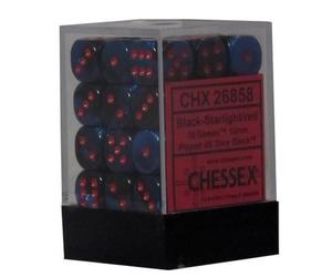CHX26858 Chessex - 36 dés à 6 faces - Noir/Starlight/Rouge