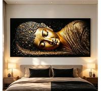 CHXLDM Tableau sur toile représentant un Bouddha doré couché, style rétro classique, grand format (50 x 100 cm, sans cadre), idéal pour décorer un salon.