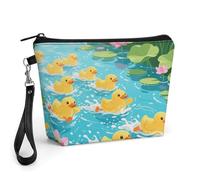 CHYDANY Canards en compétition dans une trousse de maquillage en cuir synthétique, pochette de maquillage avec poignée et fermeture éclair, trousse de maquillage pour mère, amis et femmes, 22,5 x 6,6