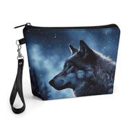 CHYDANY Lonely Wolf Trousse de maquillage en cuir synthétique avec poignée et fermeture éclair pour mère, amis et femmes 22,5 x 6,6 x 14,5 cm