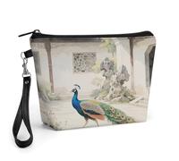 CHYDANY Une trousse de maquillage paon, en cuir synthétique, trousse de maquillage avec poignée et fermeture éclair, trousse de maquillage pour mère, amis et femmes, 22,5 x 6,6 x 14,5 cm