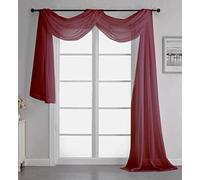 Chyhomeny Cantonnière transparente bordeaux extra longue pour fenêtres de 540 cm, rideaux de fenêtre avec passe-tringle pour arche de mariage, fête, lit baldaquin, 1 pièce, 106,7 cm de large, 5,5 m de