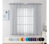 Chyhomenyc Light Grey Sheer Curtains 54 inch Long 2 Panels, Light Filtering Rod Pocket Voile Short Curtains Drapes for Living Room Bedroom Small Windows, 42Wx45L inches