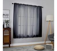 Chyhomenyc Lot de 2 Panneaux de Rideaux de fenêtre Transparents Noirs de 137 cm, Rideaux en Voile Solide filtrant la lumière pour Petite fenêtre/Salle de Bain/Salon/Chambre à Coucher, Passe-Tringle,