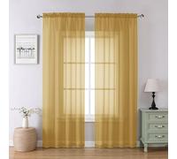 Chyhomenyc Lot de 2 panneaux de voilages dorés de 213,4 cm de long, rideaux filtrant la lumière pour salon, chambre à coucher, voile doux et doux avec passe-tringle, 106,7 x 213,4 cm (l x L), 2 pièces