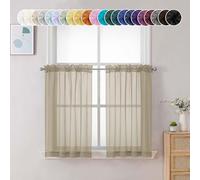 Chyhomenyc Lot de 2 rideaux de cuisine transparents taupe meuble de 91,4 cm de long avec passe-tringle pour petite fenêtre, salle de bain, salon, ferme, 106,7 x 91,4 cm (l x L)
