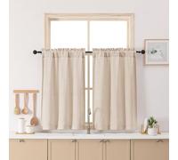 Chyhomenyc Lot de 2 rideaux de fenêtre courts en lin chenille avec passe-tringle, filtrant la lumière, pour salle de bain, sous-sol, camping-car, 76 x 91,4 cm (l x L)